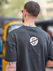 House of SwaSha hunter green oversized men’s t-shirt back view on model showing relaxed oversized fit